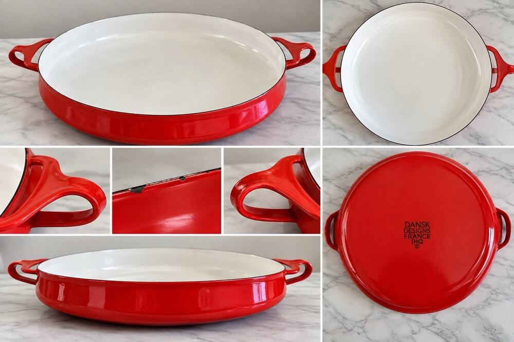 Vintage Dansk Designs France Red Enamel Paella Pan Oval Casserole Roaster